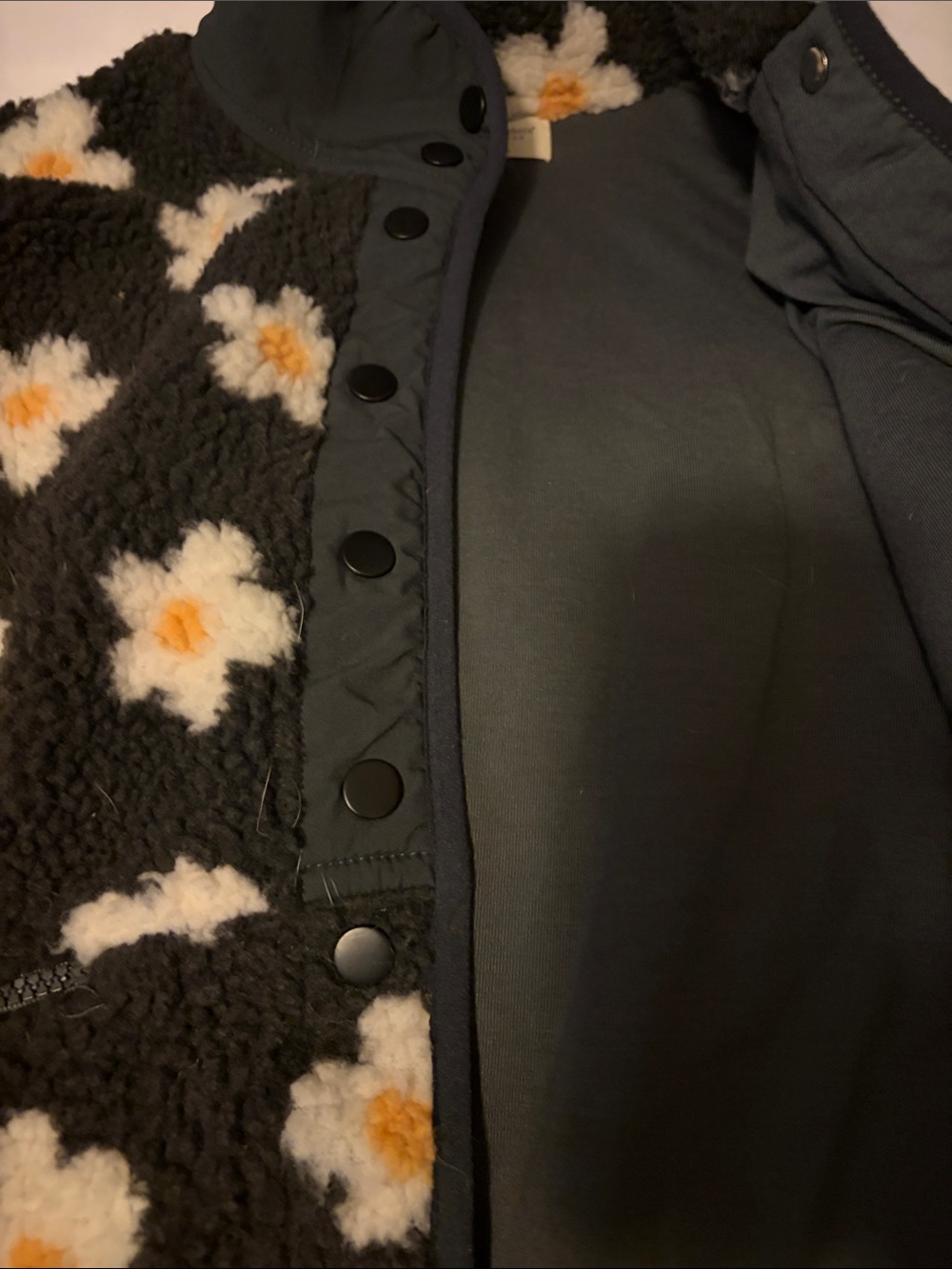 Simply Southern Dark Grey Sherpa Jacket with White & Yellow Flower Print - Picture 5 of 10